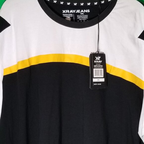 Xray Jeans Mens 4XL Black White Yellow Stripe Shirt Casual Big Tall Retro NWT - Picture 3 of 5